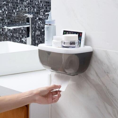 Bathroom Shelf Wall Mounted Tissue Box Toliet Paper Holder Storage Rack Shower Caddy Napkin Phone Holder Bathroom Organizer