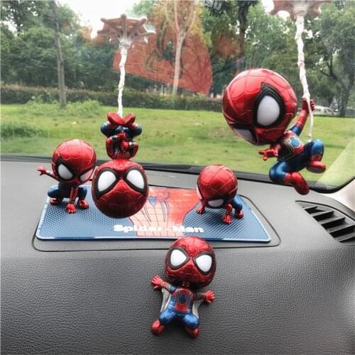 Disney The Avengers Anime Spider-man Handheld Toy Magnets Shake-head Action Figures Q Ver Collection Car Desktop Decor Kids Gift