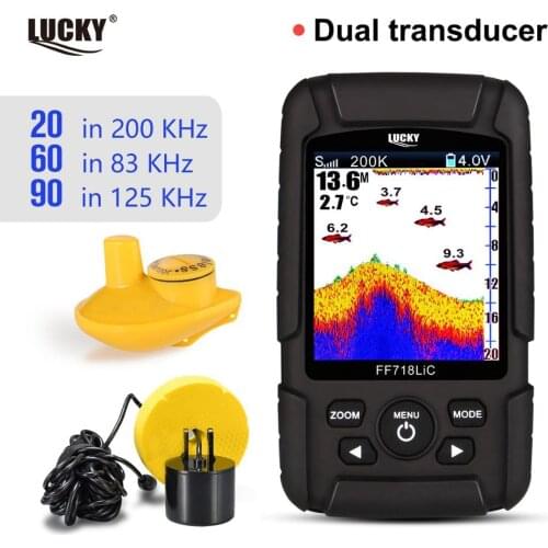 LUCKY Portable Fish Finder Monitor 2 In 1 200KHz/83KHz Dual Sonar Frequency 328ft/100m Detection Depth Echo Sound Fishing Camera