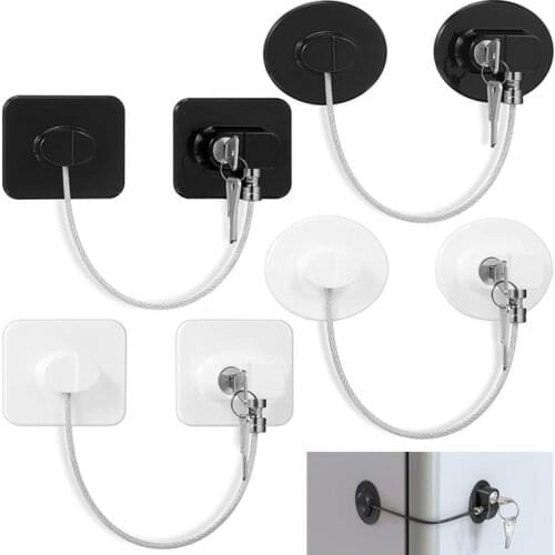 Strong Adhesive Refrigerator Locks Dorm Freezer Door Child Safety Cabinet Opening Security Cable Lock with Key for Kids Safety