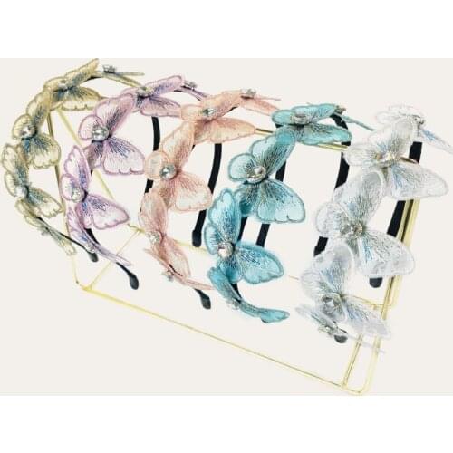 Korean Simple Girl Cute Headbands Headwear Rhinestone Butterfly Hairbands for Women Fashion Embroidery Hair Accessories