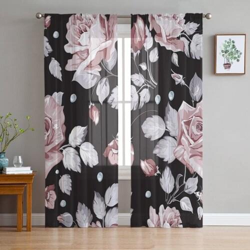 Abstract Floral Pattern Sheer Curtains for Living Room Bedroom Home Decor Chiffon Voile Christmas Curtains