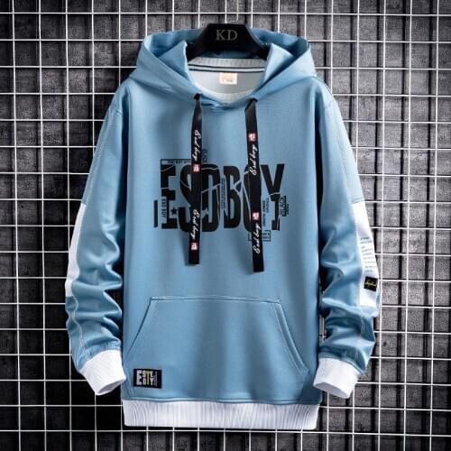 Spring Autumn Cotton Sweatshirt Men Personality Geometric Pattern Stitching Round Neck Hoodie Long Sleeve Casual Loose Pullover