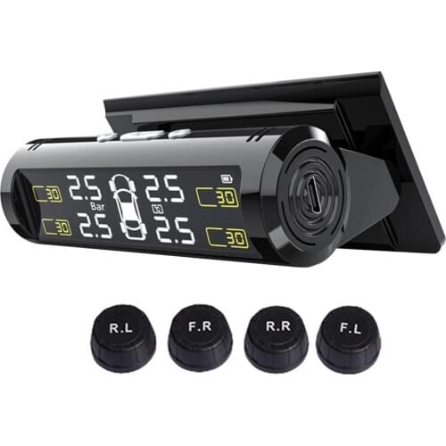 Car TPMS Solar Tire Pressure Monitoring System LCD Color Screen Real-time Tire Information 4pcs External Sensor TPMS Sensor