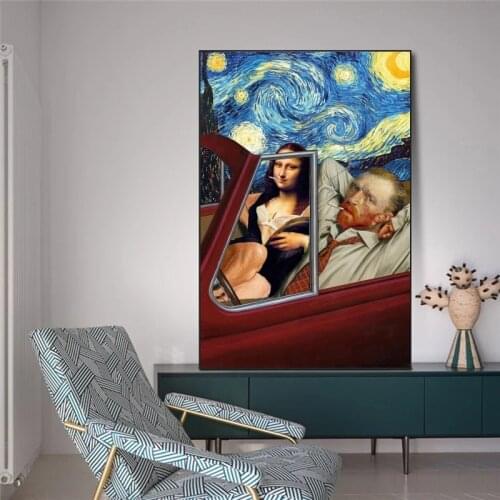 Modern Famous Canvas Painting Funny Van Gogh and Mona Lisa Poster and Printmaking Wall Art Print HD Canvas Home Decor