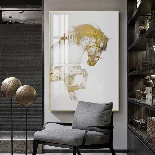 Modern Art Golden Horse Posters and Prints Animal Canvas Painting Wall Art Picture Room Porch Decorative Nordic Home Decoration