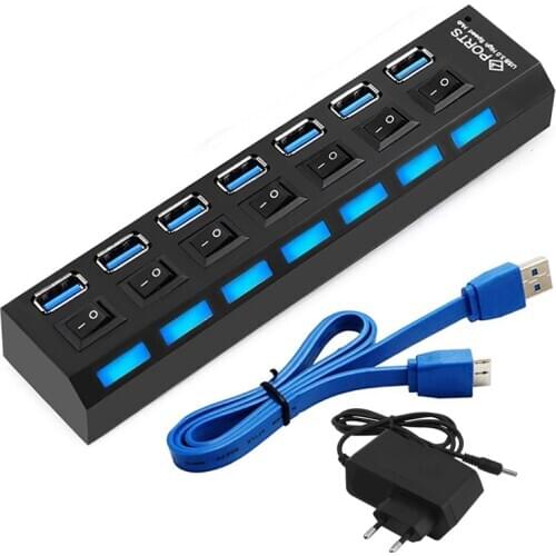 USB Hub 3.0 4 Port USB 3.0 Hub Splitter With Power Adapter Multi USB Hab High Speed 5Gbps for PC Laptop Converter Accessories
