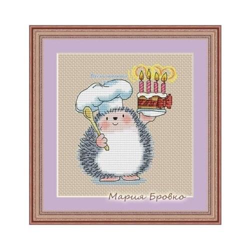 Top MM RS cotton self-matching cross stitch Cross stitch RS cotton comes Birthday cake of Hedgehog