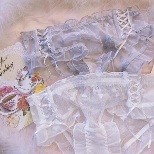 Japanese girls love ribbon cross mesh underwear breathable cute cotton crotch briefs ins