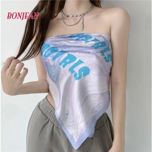 2021 Vest Female Hot Girl Wind Bellyband Silk Scarf Tube Top Strap Sexy Halter Vest Summer Seaside Vacation Wear