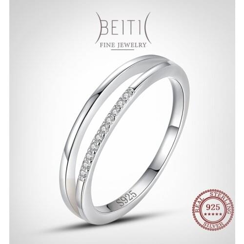Beitil Genuine 925 Sterling Silver Simple Double Round CZ Ring For Women Fashion Minimalist Style Fine Jewelry