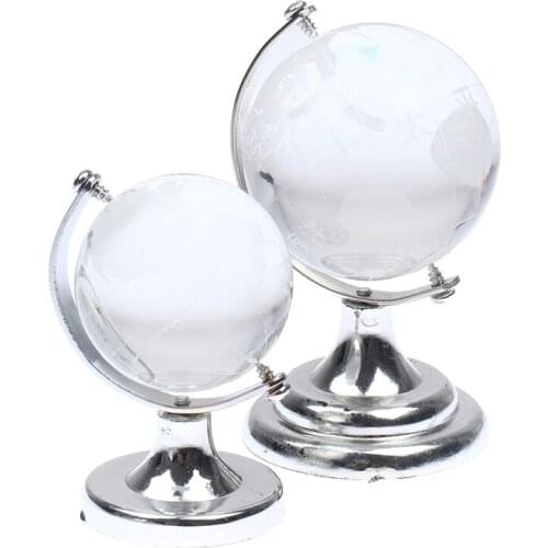 1 Pcs Transparent Silver Stand Crystal World Globe Dollhouse House Desktop Decor Toy