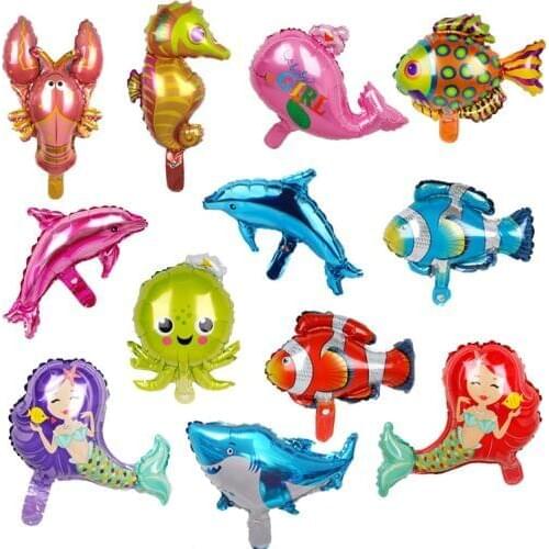 10pcs Mini Octopus Fish Lobster ocean Animals Foil Balloons Air Filled Globos Baby shower Sea Theme birthday Party Decor Gifts