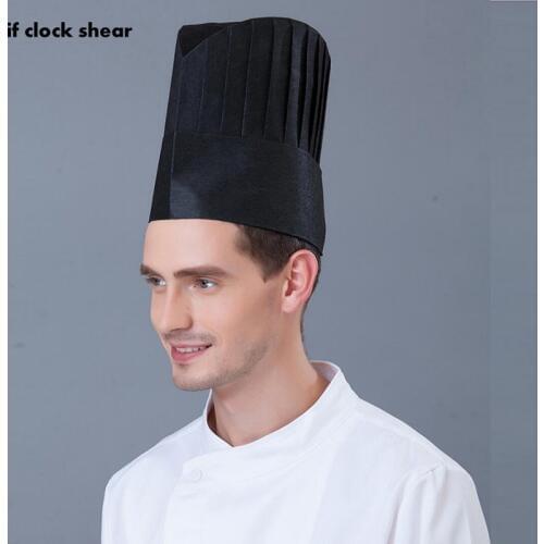 10Pcs Chef hat disposable paper cap fiber non-woven cap red hat black and white high hat hotel restaurant chef hat
