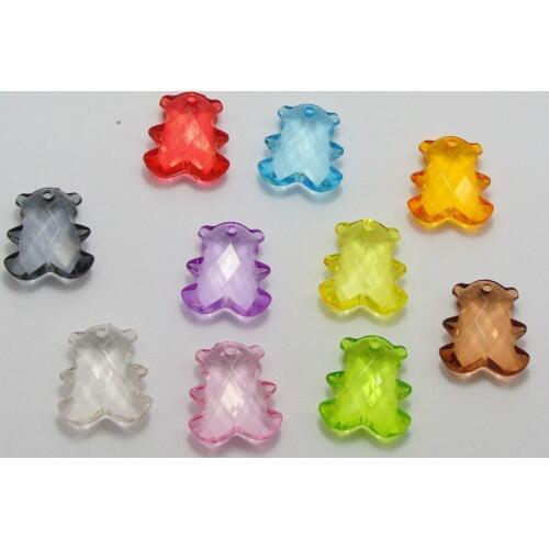 100 Mixed Color Transparent Acrylic Faceted Bear Charms Pendants 17X15mm Top Drilled Accessories