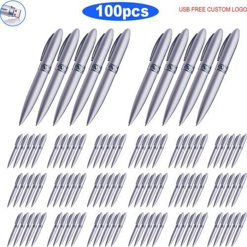 100pcs/lot USB Flash Drive Ballpoint pen Metal Pen Drive 128GB 64GB 32GB 16GB 8GB Pen drive USB 2.0 flash drive For wedding