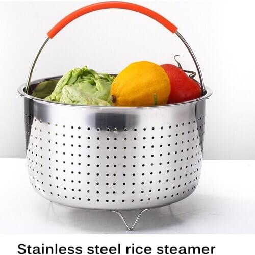 304 Stainless Steel Rice Cooker Steam Basket Pressure Cooker Anti-Scald Steamer Multi-Function Kitchen Fruit Cleaning Basket