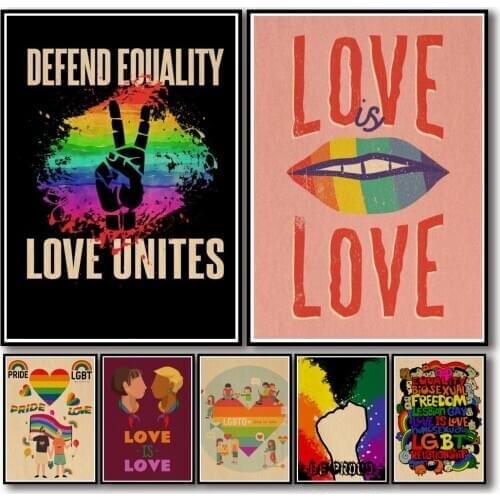36 Designs Lgbt Human Rights Kraftpaper Poster Love Is Love Art Painting Abstract Fancy Wall Sticker for Coffee House Bar