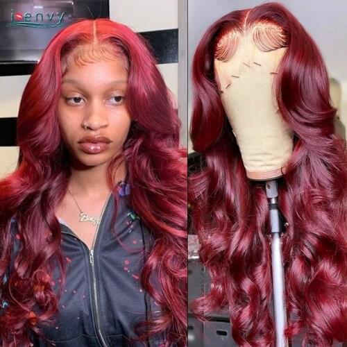 Colored Lace Front Wig Burgundy 99J Body Wave Lace Front Human Hair Wigs Red Lace Frontal Wig Human Hair Brazilian Remy 180
