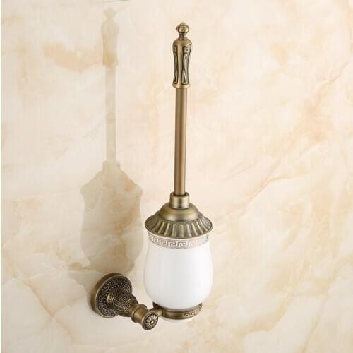 Free Shipping Wholesale and Retail High-end Carving Wall Mounted Toilet Cleaning Brush Antique Brass Toilet Brush Holder