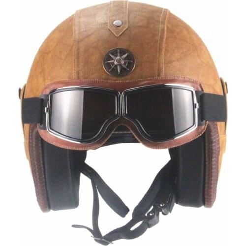 Free shipping PU Leather Helmets 3/4 Motorcycle Chopper Bike helmet vintage motorcycle helmet