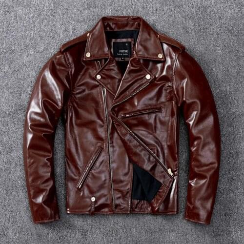 Brand Italy Imported Sheepskin Jacket Mens Large Size S-5XL Classic Vintage Genuine Leather Jacket High Quality Motorcycle Coat