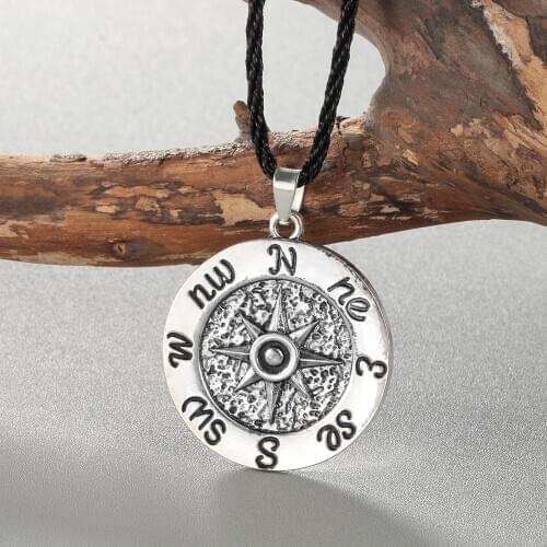 QIAMNI Sailors Wind Compass Pendant Necklace Men Women Norse Viking Seaman Mariner Amulet Rope Chain Choker Jewelry Gift Charm