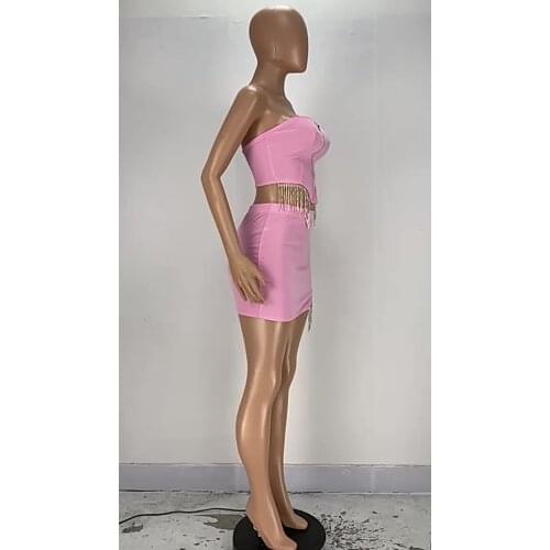 Dropshipping Trapless Crop Top Mini Skirt Tassels Woman Summer Dress Sets For Women Two Pieces