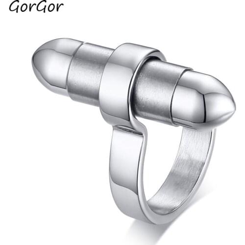 GorGor Rings Men Stainless Steel Pattern Bullet Cinerary Casket Can Open Individuality Simplicity Fashion Accessories RC-417