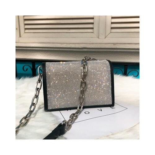 NEW Leather Crossbody messenger shoulder Bag with Chain Luxury Crystals Women Evening Bags Designer Purses and Handbags