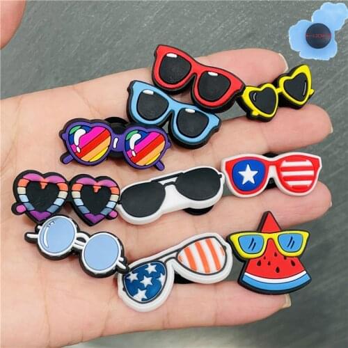 Hot Sales 1pcs PVC Cool Sunglasses Boys Girls Shoes Accessories Garden Shoe Decorations Fit Croc Jibz Charm Backpack
