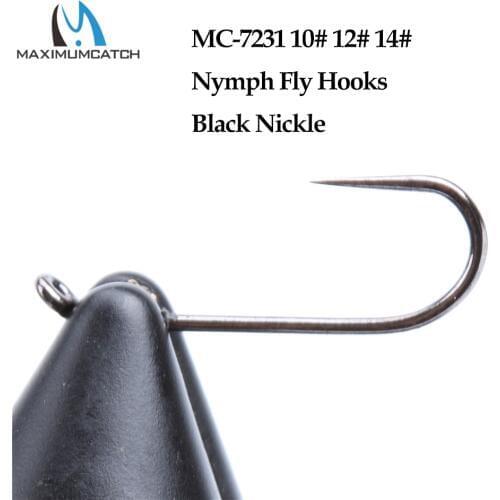 Maximumcatch 100pcs Nymph Fly Tying Hooks MC-7231 10# 12# 14# Jig Barbless Black Nickle Fly Fishing Hook