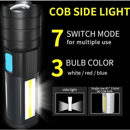 5200mAh LED Flashlight Multifunction T6/L2/P90 Torch with COB Red White Blue Floodlight with Strong Magnet As Phone Power Bank