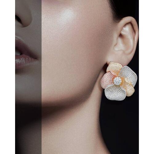 ModemAngel Big Flower Blossom Full Micro Cubic Zirconia Arabic Fashion Earring Women Bridal Party Wedding