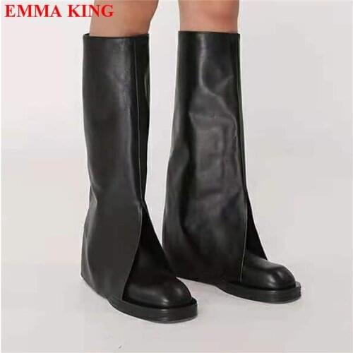 Fashion Designer Knight Boots Round Toe Chunky Heels Knee High Boots Long Motorcycle Boots Sexy Ladies Party Shoes Woman 2021