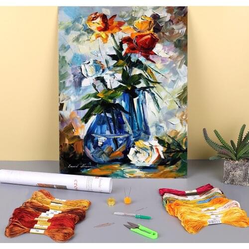 Little Roses Printed Fabric 11CT Cross Stitch DIY Embroidery Set DMC Threads Needlework Hobby Handiwork Handicraft Sales Magic