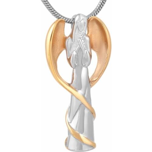 IJD9739 Stainless Steel Angel Cremation Pendant Necklace Ashes Keepsake Holder Memorial Urn Necklace Ash Urn Jewelry
