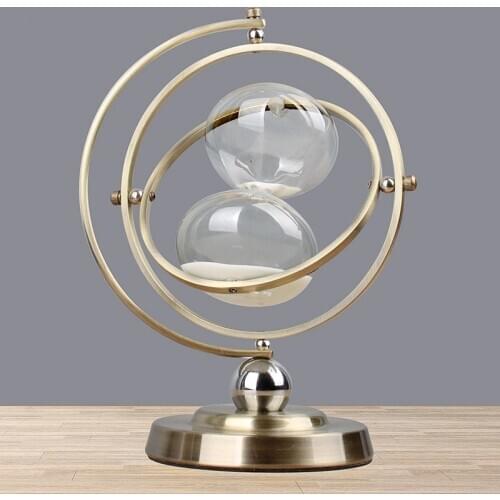 Globe Time Hourglass Desktop Crafts Decor Metal 30 Min Timer Ornaments for Office Home Decoration Birthday Gift