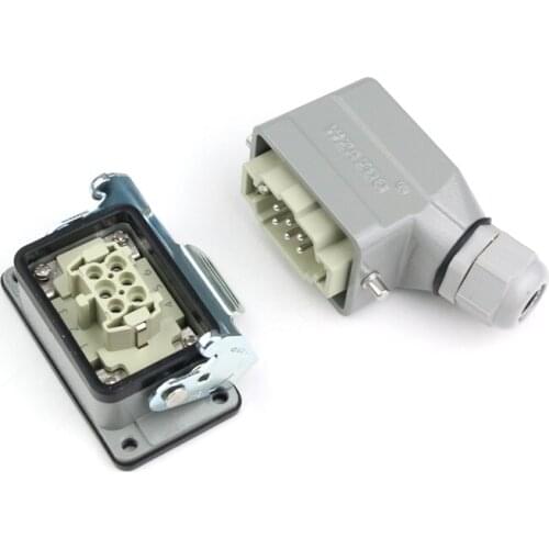 Rectangular heavy duty connector HE-06 core industrial waterproof aviation plug socket 16A top line and side outlet