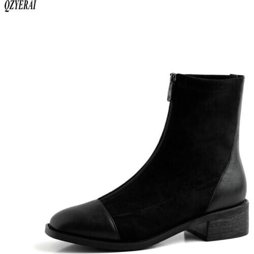 QZYERAI New style Genuine leather fashion Womens boots The European Autumn and winter Female boots cowhide Womens shoes