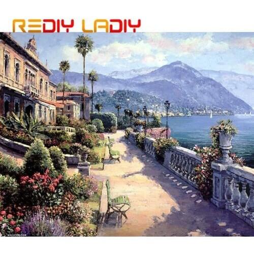 DIY Beaded Embroidery Kits Coast Villa Scenery Needlework High Quality Beads Partial Crystal Beaded Cross Stitch Hobby & Crafts