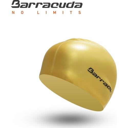 Barracuda Swimming Cap (Standard Logo) Waterproof Durable Silicone Comfortable For Men Women #Gold