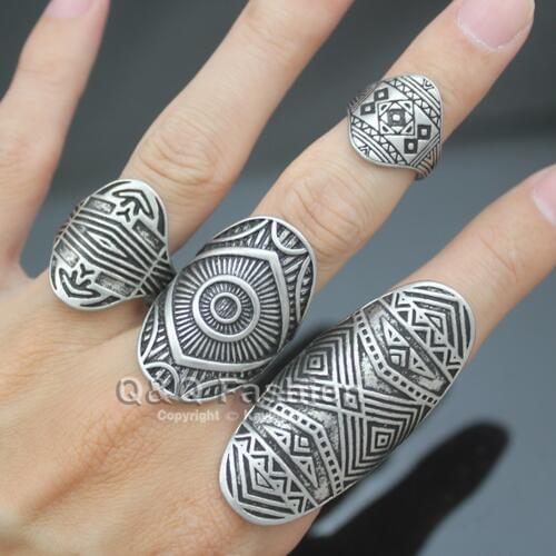 Chic Vintage Tribal Indian Mayan Calendar Aztec Warrior Band Men Promise Finger Rings Sets for Women Biker Jewelry Anel Anillos