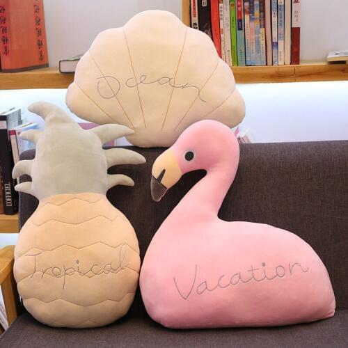 Ins cute flamingo sleeping pillow stuffed shell pineapple plush doll bedroom cushion creative doll female birthday gift