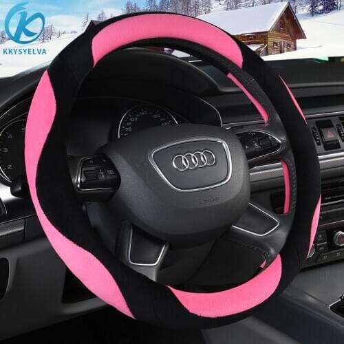 Universal Car plush Steering-Wheel Covers Anti-slip Skidproof Durable 37-38CM/15" Dynamic Fibre Handmade Steering Wheel Cover