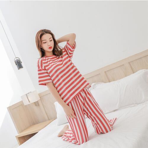 Vertical Stripe Pyjamas Women 100% Cotton Breathable Two Piece Set Sleeping Clothes Pijama Set Nightwear Ladies Pajamas Women