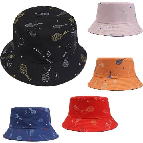 Women Fisherman Sun Hat For Summer Sun Protection Shading Hat Double-sided Tennis racket Printing Personality Hat