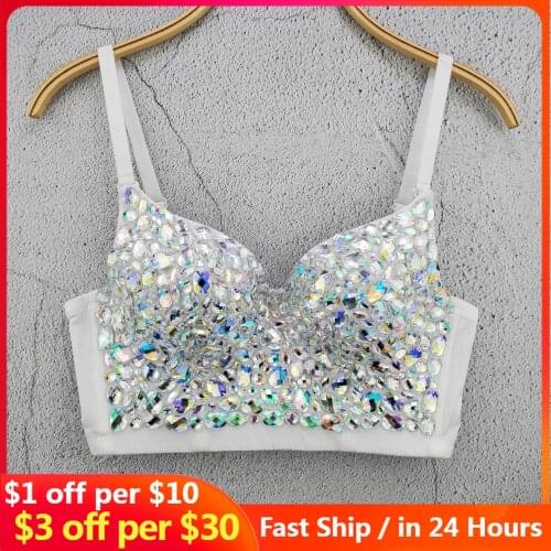 Ins fashion personality show thin acrylic open back dazzle color short wear suspender vest bra top female