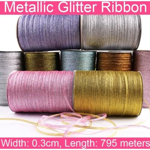 0.3cm color gold and silver Metallic Glitter Ribbons Holiday Wedding Birthday Party Decoration Gift Wrapping 1/8 inch Width DIY
