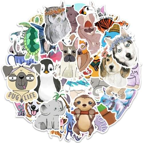 10/50 Pcs JDM Mix Styles Cute Watercolor Animal Stickers for Laptop Skateboard Computer Guitar Kids Cartoon Sticker Decal Toy